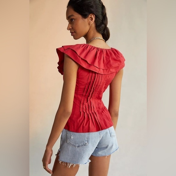 Anthropologie Forever that Girl Pintucked Ruffle Blouse Medium - Picture 3 of 8
